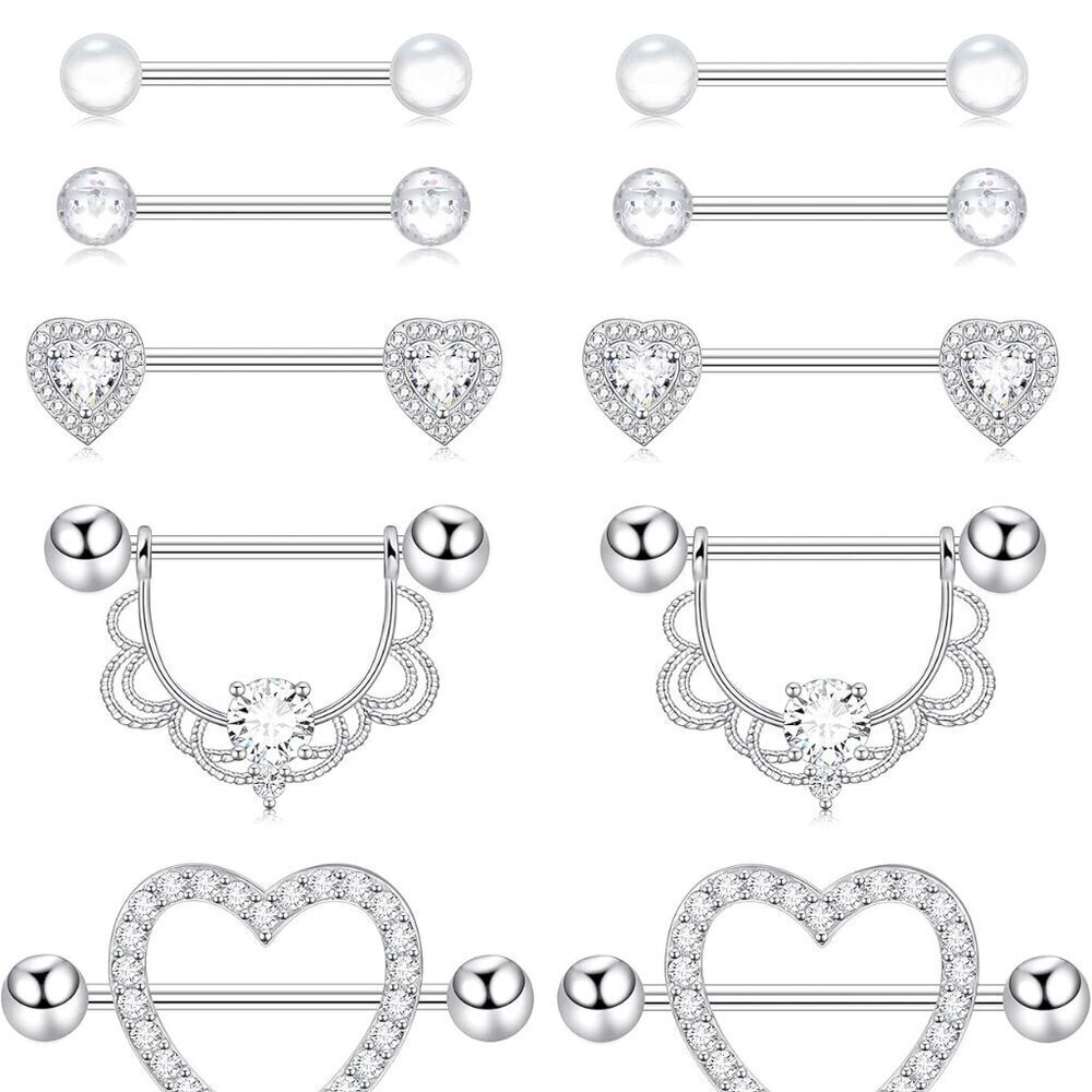 Surgical Steel Nipple Rings Body Piercing Jewelry 14g Heart Cute Silver